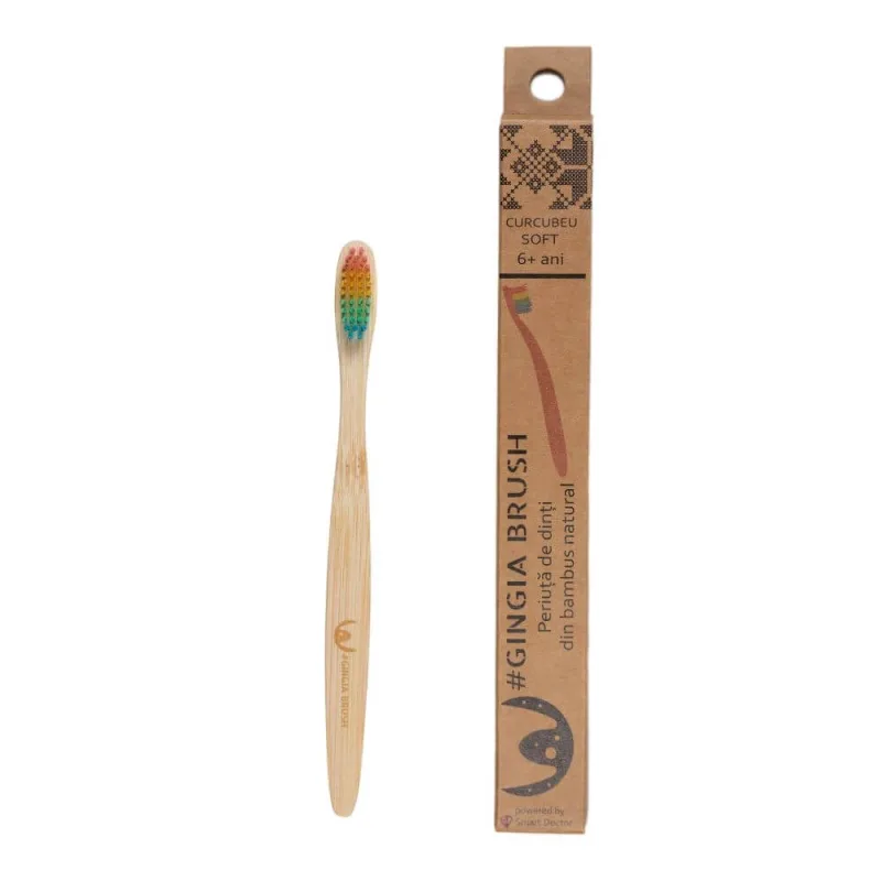 Periuta de dinti din bambus, 6+ani, soft, curcubeu, 1 bucata, Gingia — preț și oferte
