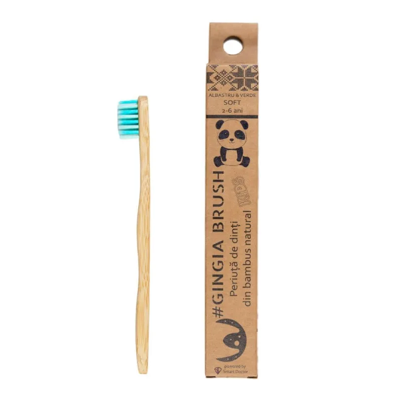 Periuta de dinti din bambus kids, 2+ ani, soft, albastru-verde, 1 bucata, Gingia — preț și oferte