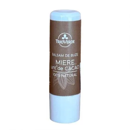 Balsam de buze cu cacao si miere de albine 100% natural, 5 g, Trio Verde — preț și oferte