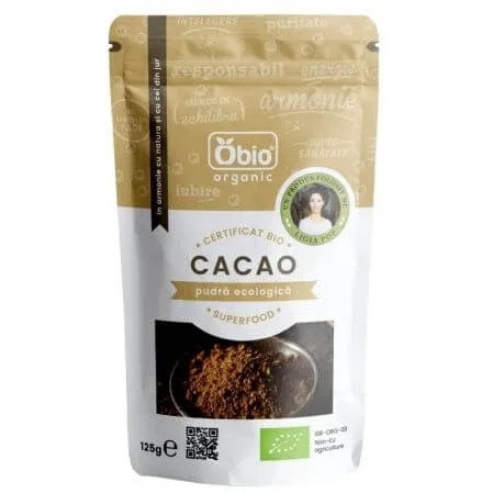Pudra raw bio de cacao, 125 g, Obio — preț și oferte