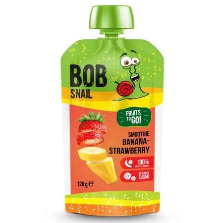 Smoothie natural din fructe de banane si capsuni, 120 g, Bob Snail — preț și oferte