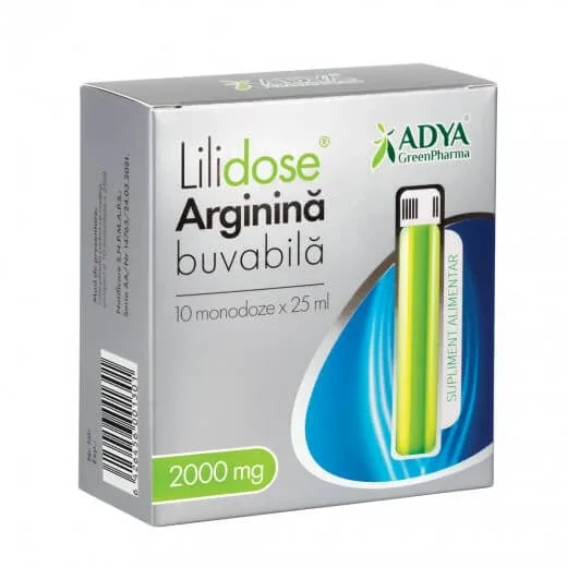 Lilidose Arginina Buvabila 2000 mg cu aroma de Lime, 10 monodoze x 25ml, Adya Green Pharma — preț și oferte