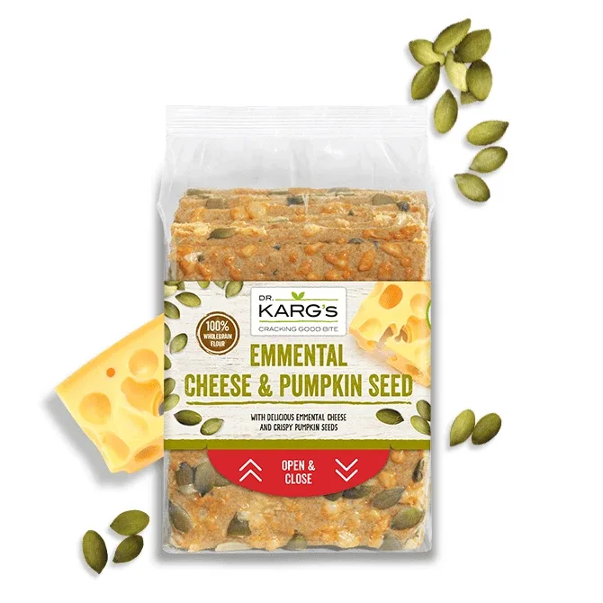 Crackers cu branza elemental si seminte de dovleac, 200 g, Dr. Karg's — preț și oferte
