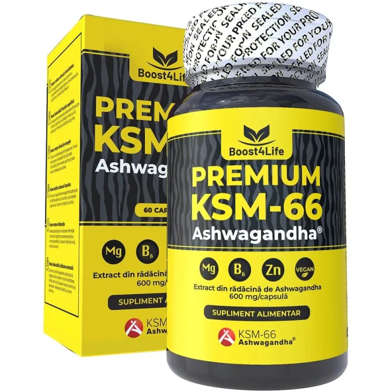 Extract de rǎdǎcinǎ Ashwagandha KSM-66 Premium, 60 capsule, Boost4Life — preț și oferte