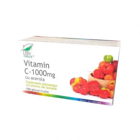 Vitamina C cu acerola si lamaie 1000 mg, 100 plicuri, Pro Natura — preț și oferte