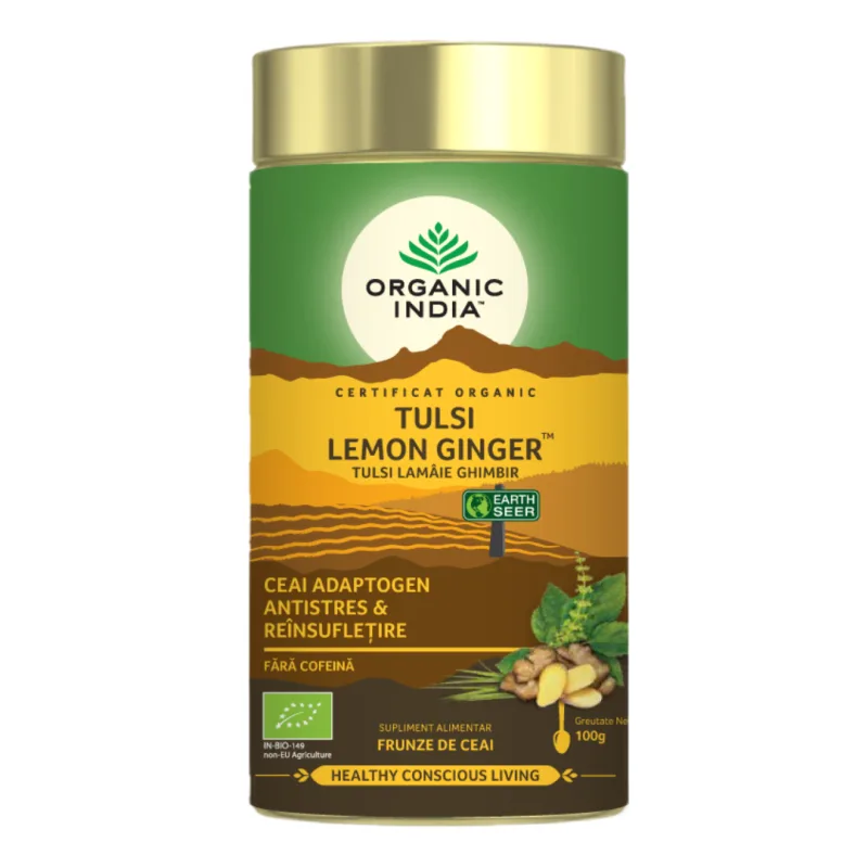 Ceai Bio Tulsi Lamaie si Ghimbir, 100 g, Organic India — preț și oferte