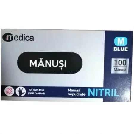Manusi Nitril nepudrat albastre, M, 100 bucati, Top Glove — preț și oferte