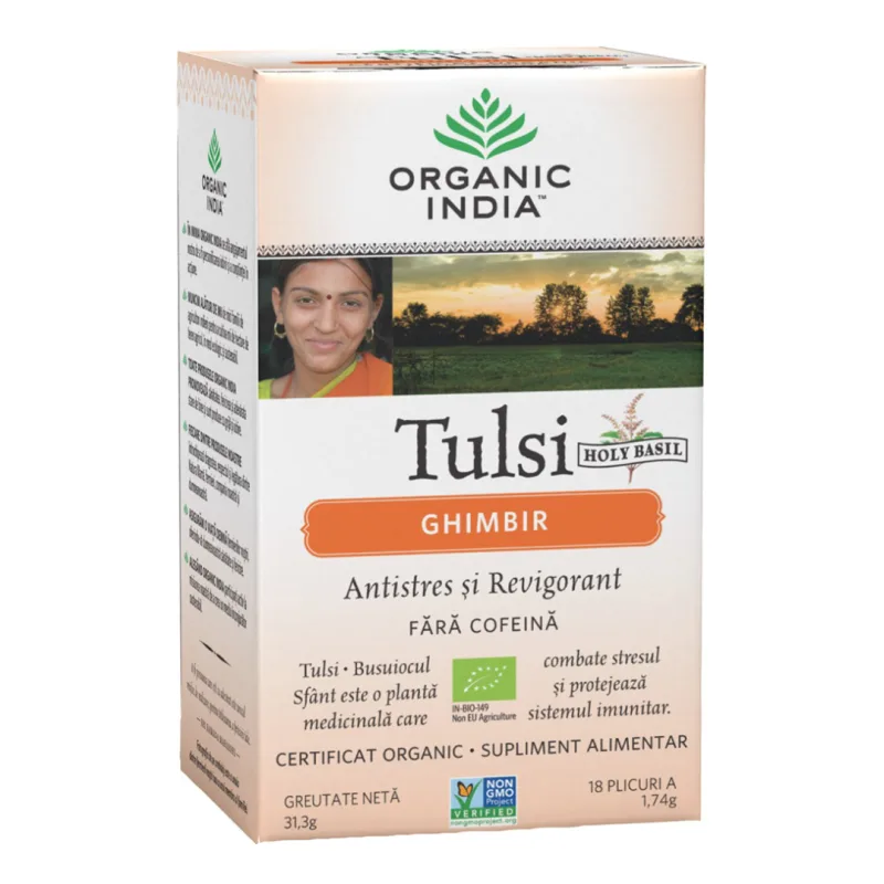 Ceai Tulsi Ghimbir, 18 plicuri, Organic India — preț și oferte