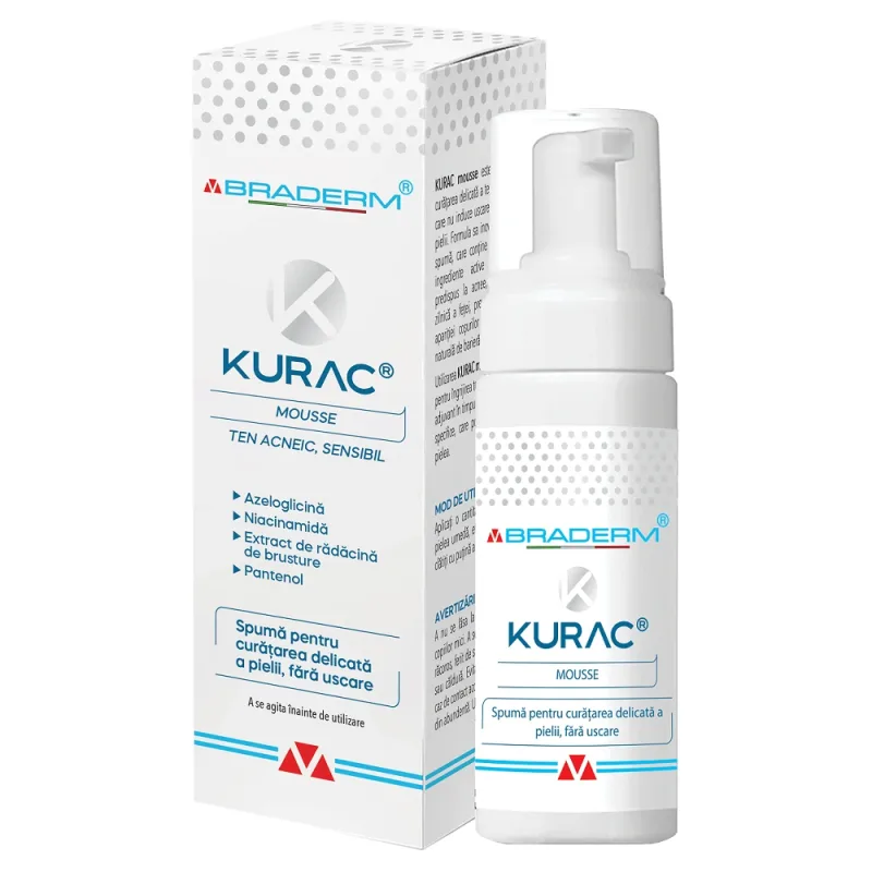 Spuma pentru curatarea delicata a pileii, fara uscare Kurac, 100 ml, Braderm — preț și oferte