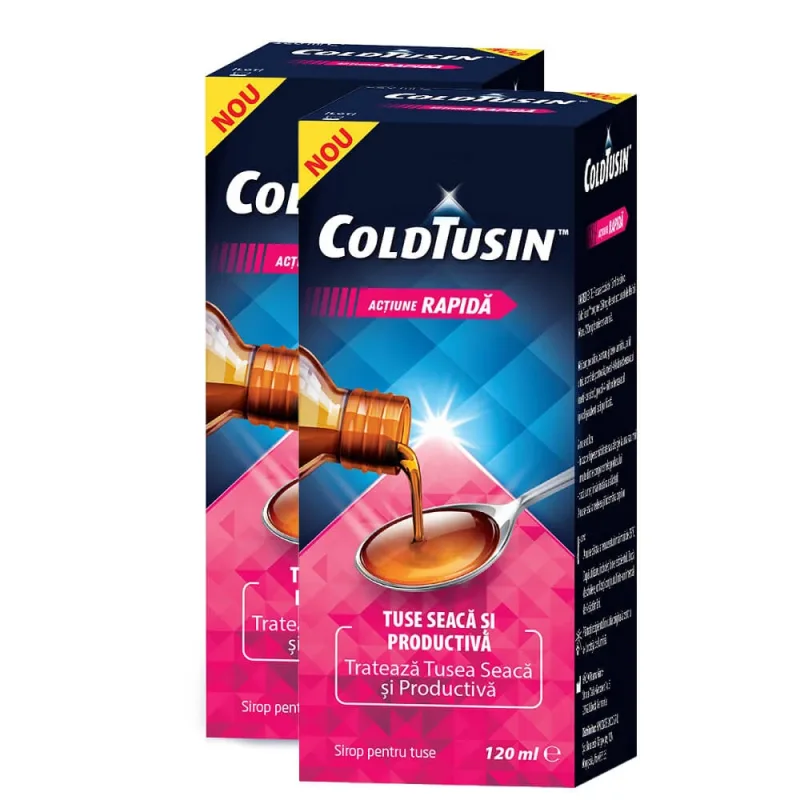 Pachet sirop de tuse cu ingrediente naturale Coldtusin, 120 ml + 120 ml, Perrigo — preț și oferte