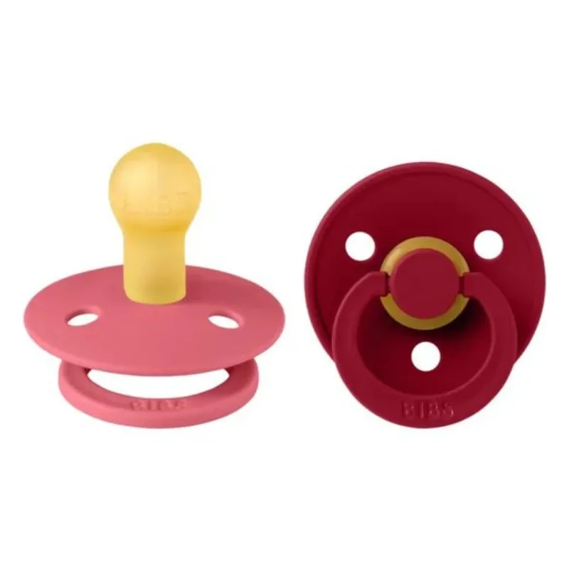 Set 2 suzete cu tetina rotunda Colour Latex, +0 luni, Coral - Ruby, Bibs — preț și oferte