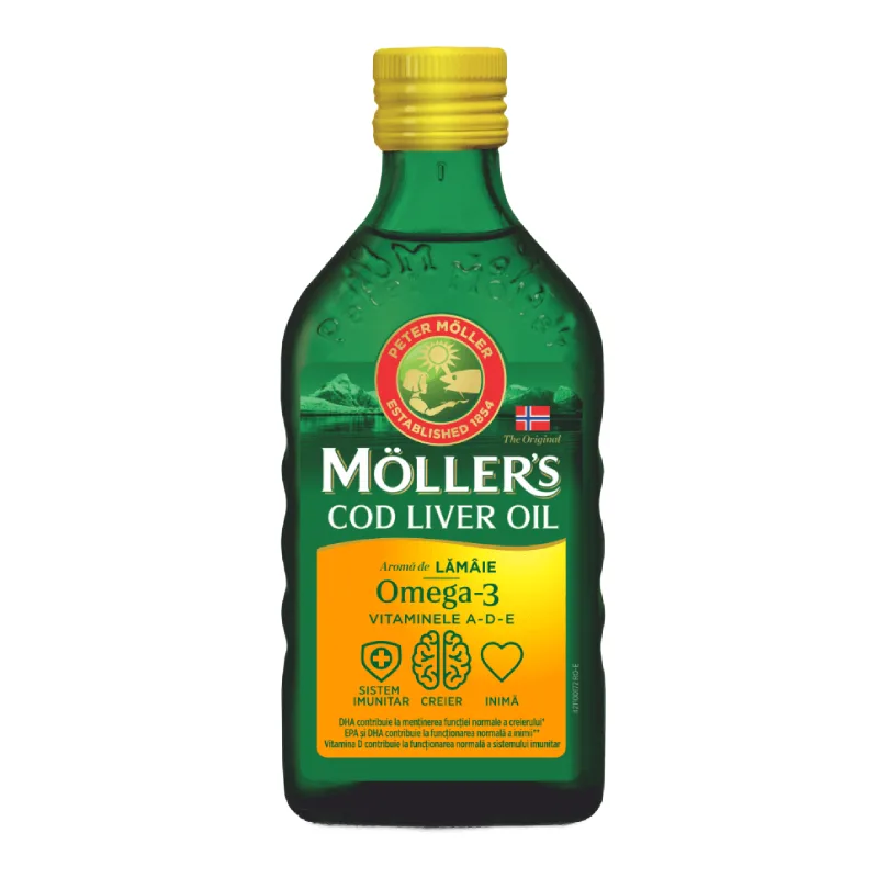 Ulei din ficat de cod cu aroma de lamaie, 250 ml, Moller's — preț și oferte