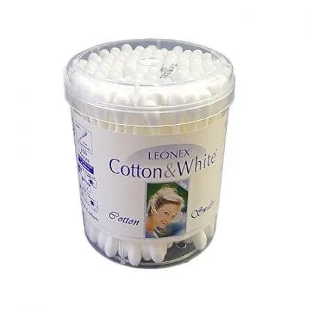 Betisoare pentru urechi cu betisor de hartie Cotton & White, 100 bucati, Leonex — preț și oferte