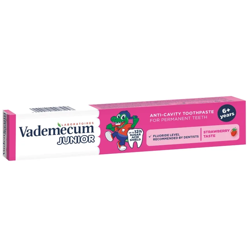 Pastă de dinți cu aromă de căpșuni Junior, 6 ani+, 75 ml, Vademecum  — preț și oferte