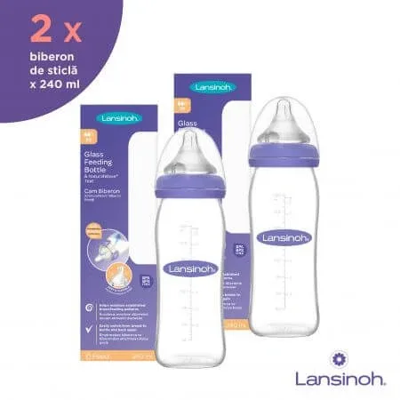 Pachet biberoane din sticla, 2 x 240 ml, Lansinoh — preț și oferte