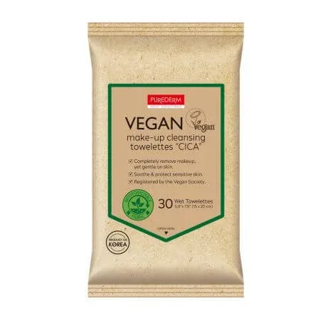 Servetele demachiante vegane cu extract de Cica, 30 buc, Purederm — preț și oferte