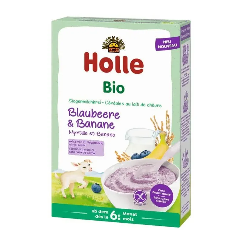Cereale Bio cu lapte de capra si fructe, afine si banane, 200 g, Holle Holle Baby — preț și oferte
