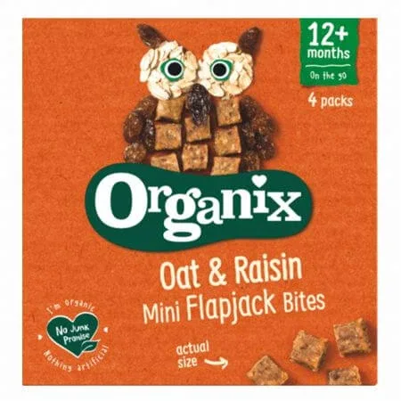 Cubulete Bio din ovaz integral si stafide Flapjack, +12 luni, 4x12g, Organix — preț și oferte