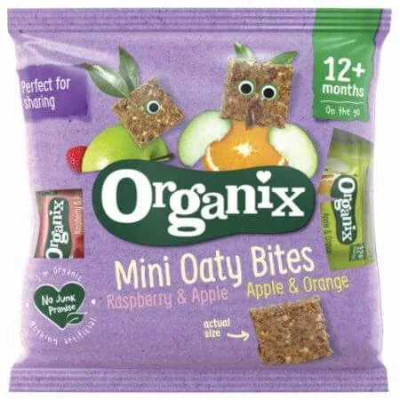 Minibatoane Bio din ovaz, mere si zmeura, mere si portocale, +12 luni, 110g, Organix — preț și oferte