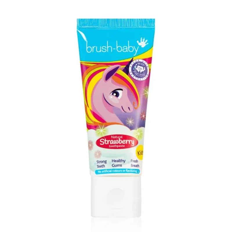 Pasta de dinti capsuni Unicorn, 3 - 6 ani, 50 ml, Brush Baby — preț și oferte