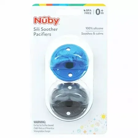 Suzete 3D din silicon, 0 luni+, diverse culori, 2 buc, Nuby — preț și oferte