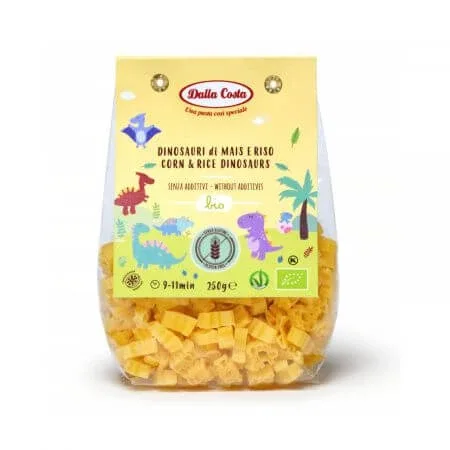 Paste Bio din porumb si orez Dinozauri, 250 g, Dalla Costa — preț și oferte