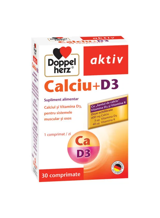 DOPPELHERZ Calcium 600mg + vit D3 x 30cp — preț și oferte