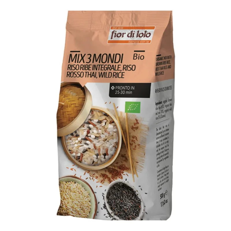 Mix de Orez Bio, salbatic, integral si Thai rosu, 500 g, Fior di Loto — preț și oferte