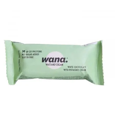 Baton cu ciocolata alba si fistic, 43g, Wana — preț și oferte