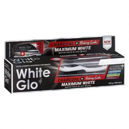Pasta de dinti cu carbune activat Charcoal + Baking Soda Maximum White, 100 ml, White Glo — preț și oferte
