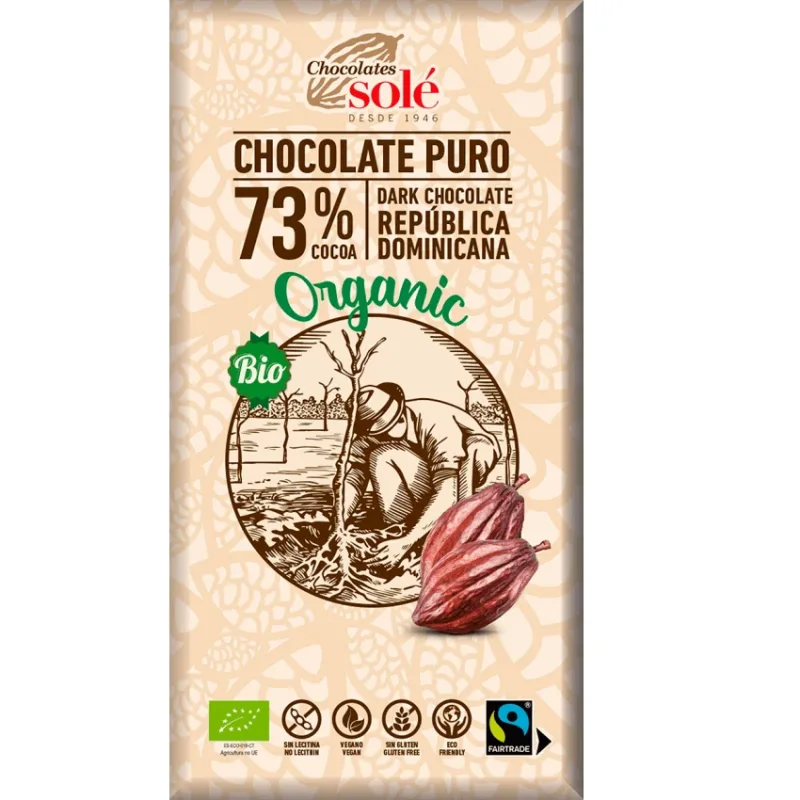 Ciocolata neagra ecologica 73% cacao, 100g, Pronat — preț și oferte