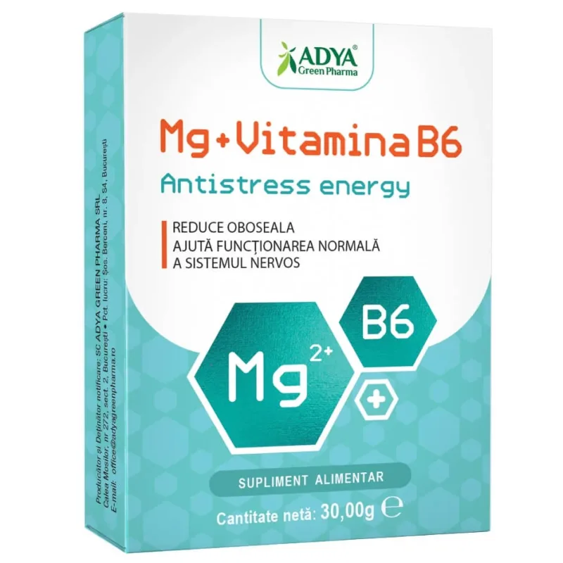 Magneziu + Vitamina B6 Antistress energy, 30 capsule, Adya Green Pharma — preț și oferte