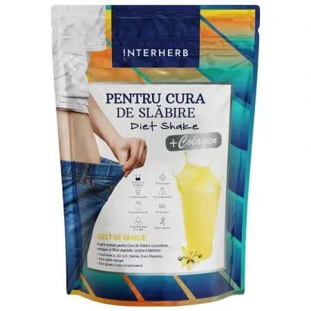 Pudra instant de colagen cu gust de vanilie Diet Shake, 528 g, Interherb — preț și oferte