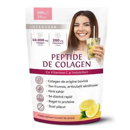 Pudra instant Peptide de colagen cu gust de lamaie, 300 g, Interherb — preț și oferte