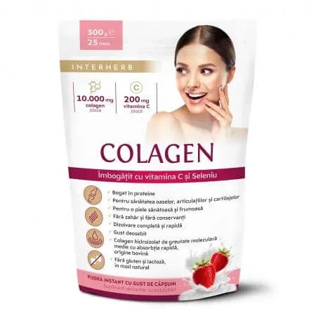 Pulbere instant de colagen cu gust de capsuni Shake, 300 g, Interherb — preț și oferte