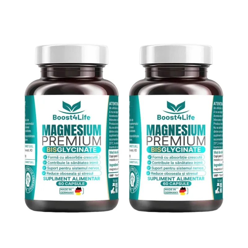 Pachet Magneziu Bisglicinat Premium, 2 x 60 capsule, Boost4Life — preț și oferte
