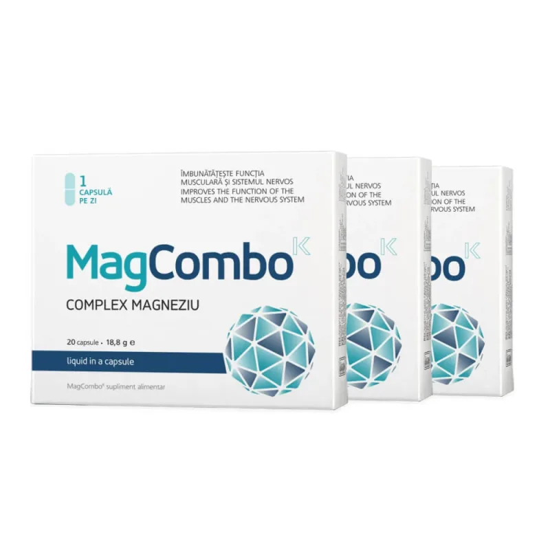 Pachet MagCombo Complex Magneziu 940 mg, 3 x 20 capsule, Vitaslim  — preț și oferte