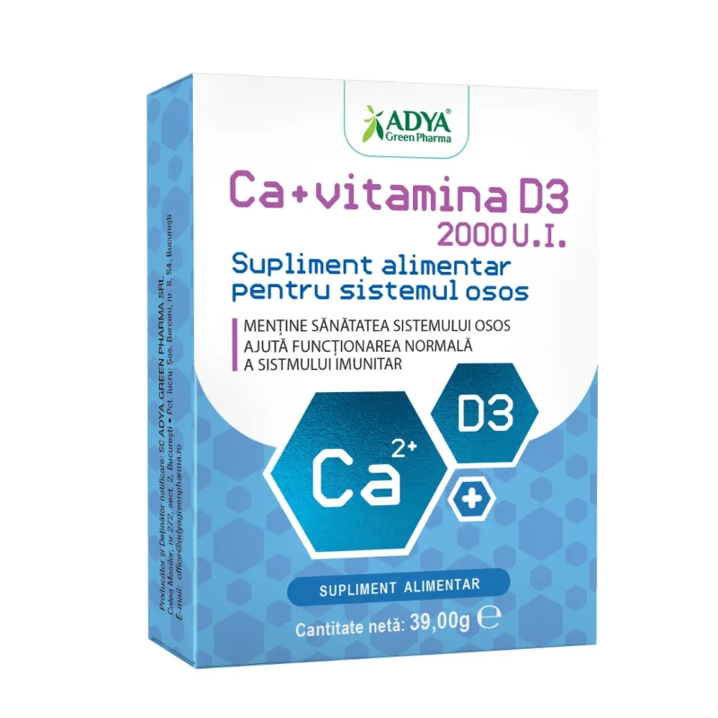 Calciu + Vitamina D3, 30 comprimate, Adya Green Pharma — preț și oferte