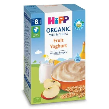 Lapte si cereale Bio cu fructe si iaurt, 8 luni +, 250 g, Hipp — preț și oferte