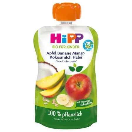 Piure cu mar, banana, mango, lapte cocos, ovaz 100g, 1 an+, 100 g, Hipp — preț și oferte