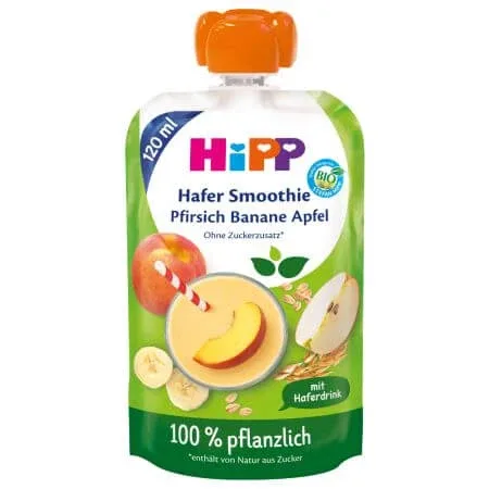 Piure cu piersici, mere, banane si ovaz, 1 an+, 120 ml, Hipp — preț și oferte