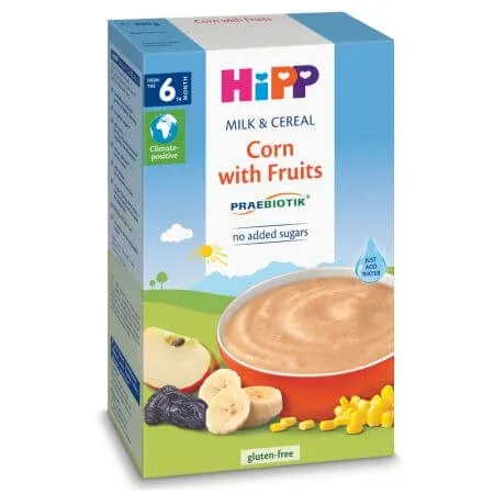Lapte si cereale cu porumb si fructe, 6 luni+, 250 g, Hipp — preț și oferte