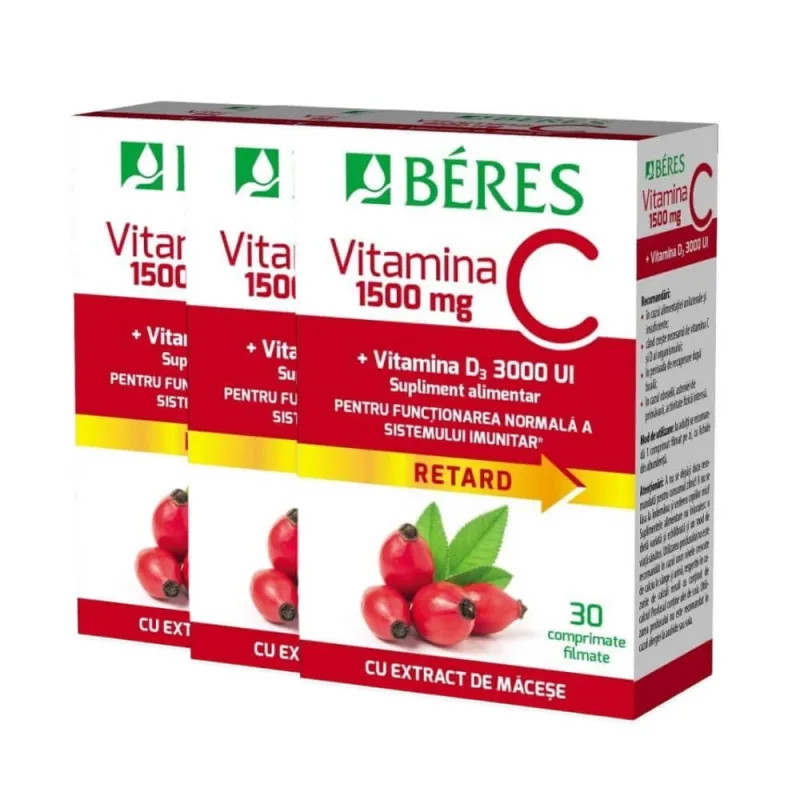 Vitamina C 1500 mg + Vitamina D3 3000 UI, 3x30 comprimate, Beres — preț și oferte