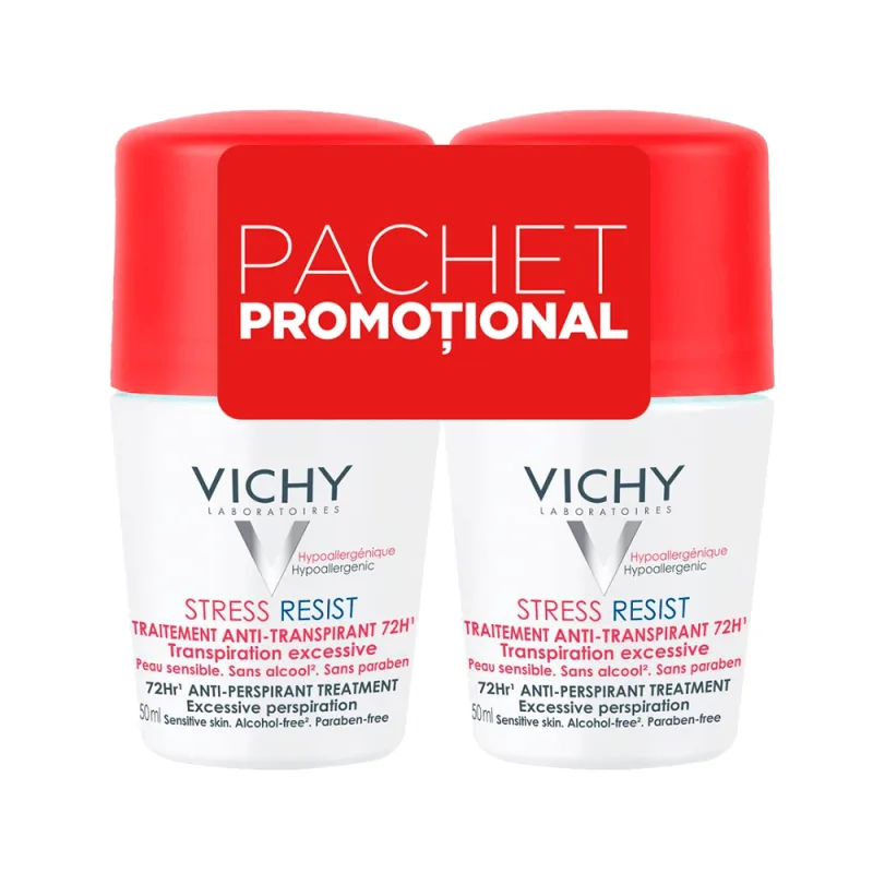 Vichy Pachet stress-resist 72h Deodorant roll-on tratament intensiv anti-transpirant, 50 ml + 50 ml — preț și oferte