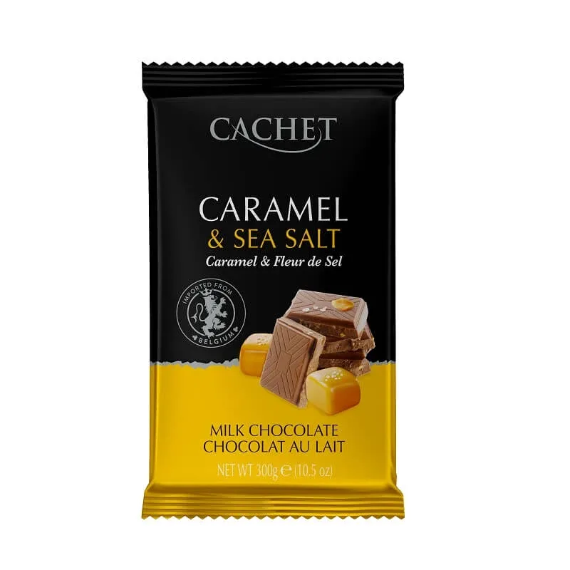 Ciocolată cu lapte cu bucăți de caramel și sare de mare, 300g, Cachet — preț și oferte