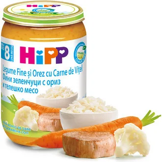 HIPP ECO Legume fine, Orez si Carne de Vitel, 220g — preț și oferte