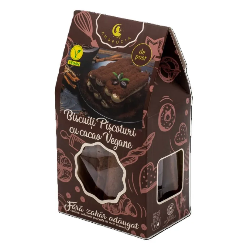 Biscuiti piscoturi cu cacao vegane, 130 g, Hiper Ambrozia — preț și oferte