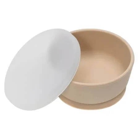 Bol din silicon cu ventuza si capac, 6 luni+, Bubble Beige, Appekids — preț și oferte