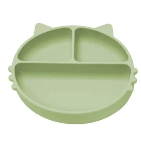 Farfurie compartimentata din silicon cu ventuza Kitty, 6 luni+, Raw Green, Appekids — preț și oferte