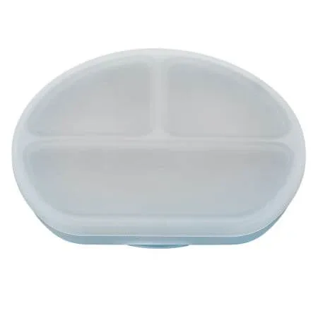 Farfurie compartimentata din silicon cu ventuza si capac, 6 luni+, Aqua Blue, Appekids — preț și oferte